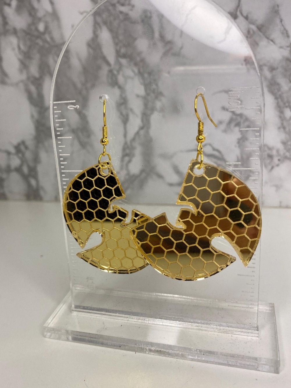 Wu-Tang Themed Honeycomb Dangle Earrings, Concert Outfit, Concert Jewelry